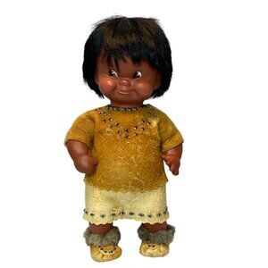 Vintage 1960's Alaskan Canadian Native American Inuit Doll with Real Fur